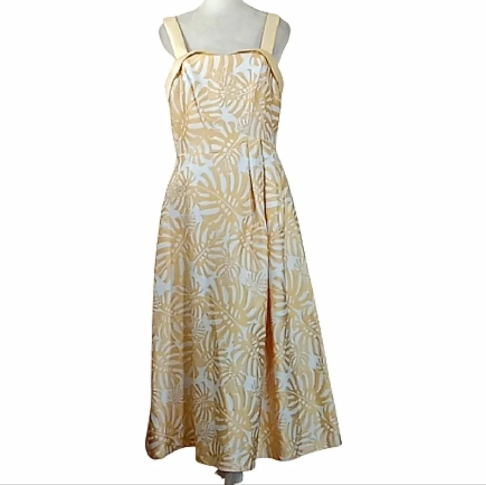 Kay Unger Liv Palm Leaf Jacquard Tea Length Cocktail Dress Size 6